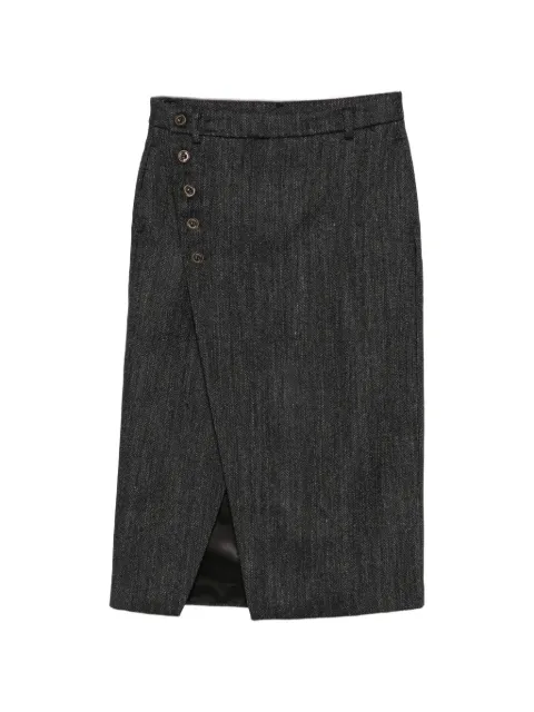 SOLOTRE herringbone button-fastening midi skirt