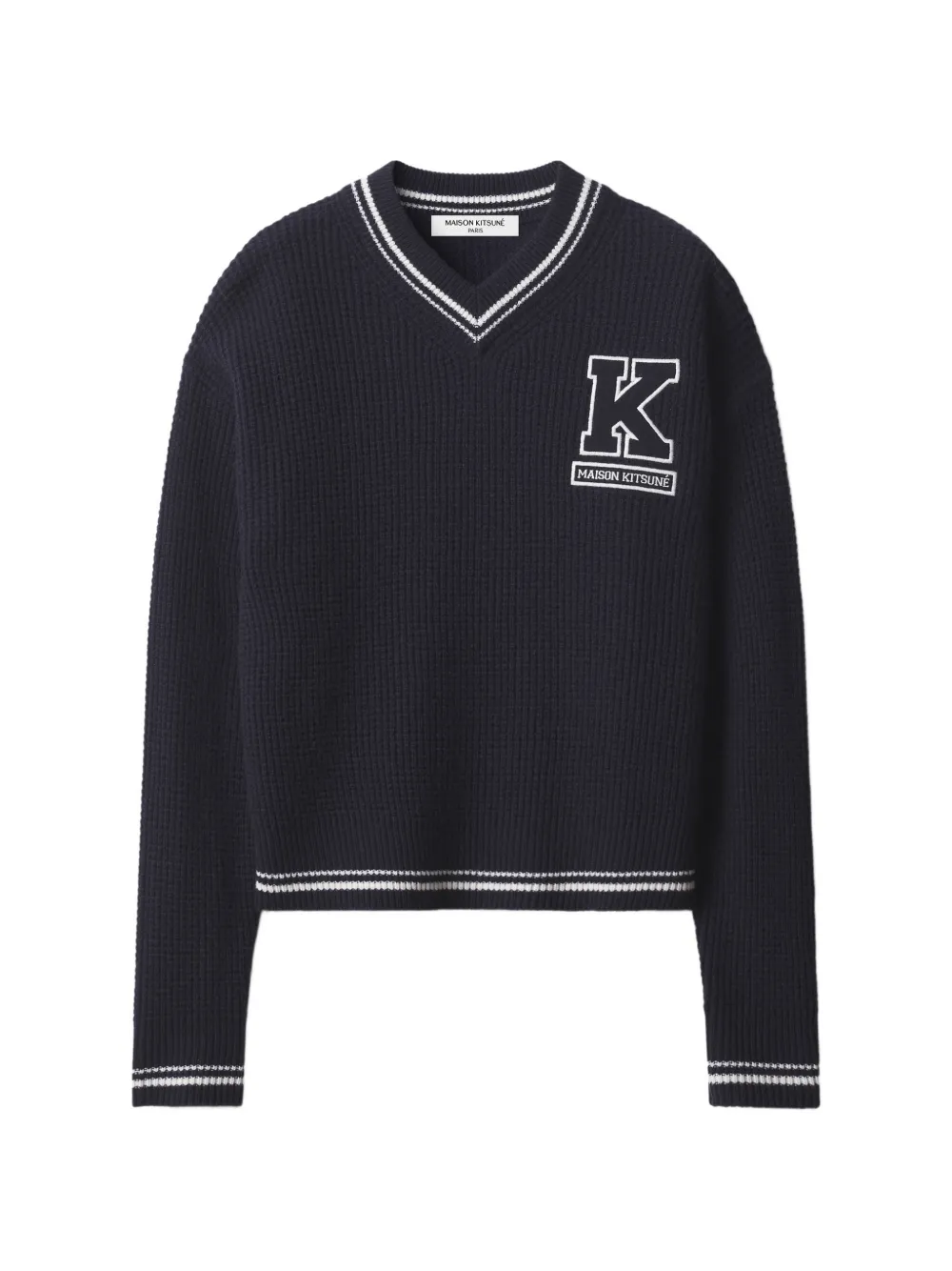 Maison Kitsuné logo-patch V-neck sweater