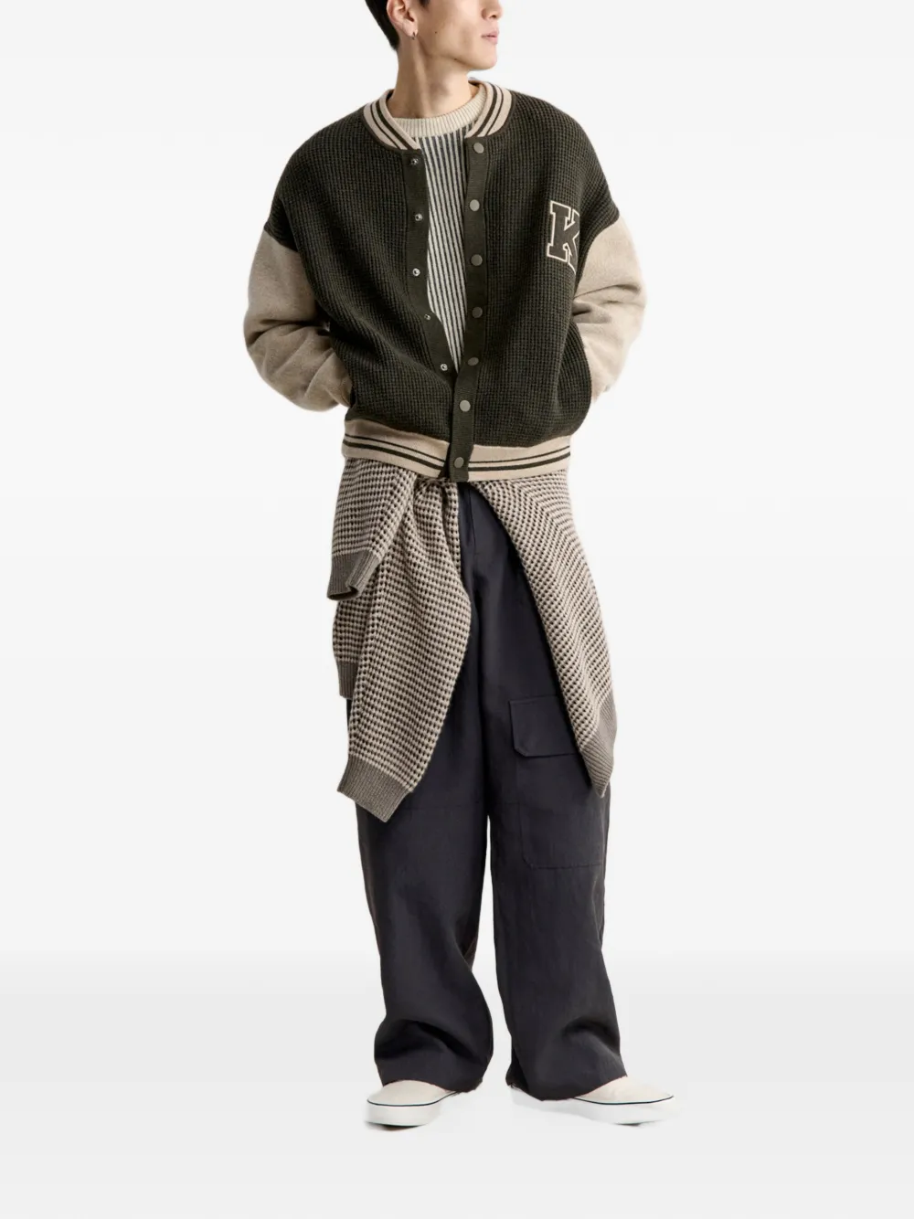 Maison Kitsuné logo-patch panelled cardigan Groen