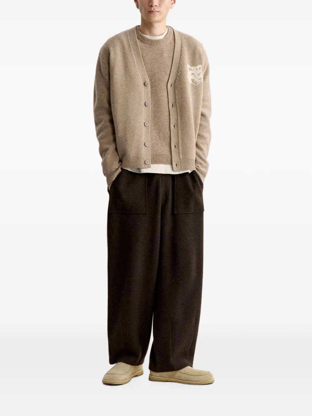Maison Kitsuné V-neck wool cardigan Beige