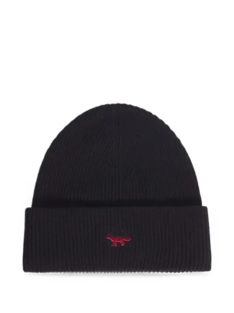 Maison Kitsuné ribbed-knit fox-embroidered beanie hat