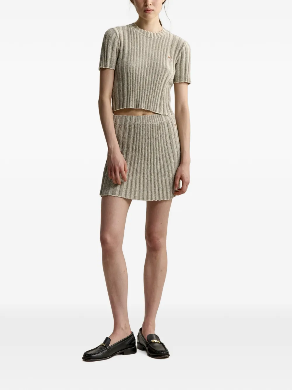 Maison Kitsuné ribbed-knit crew-neck T-shirt Beige