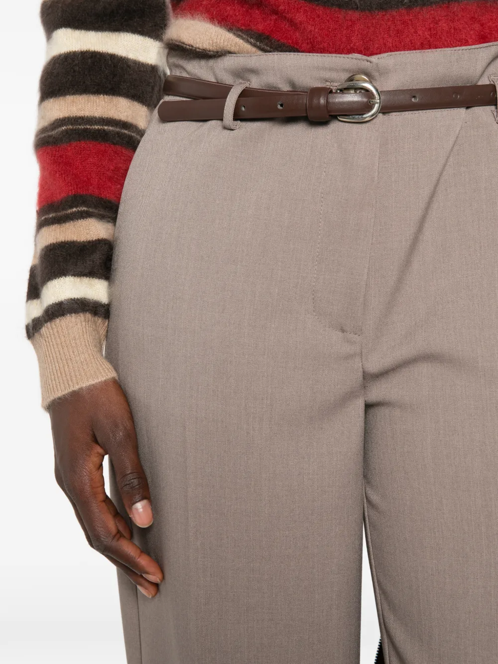 SOLOTRE Geplooide broek met ceintuur Grijs