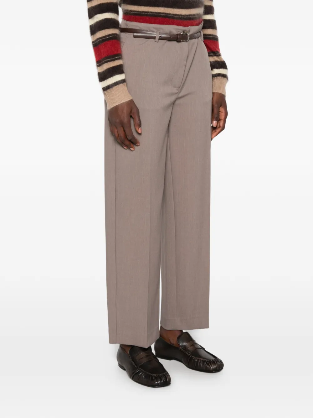 SOLOTRE Geplooide broek met ceintuur Grijs
