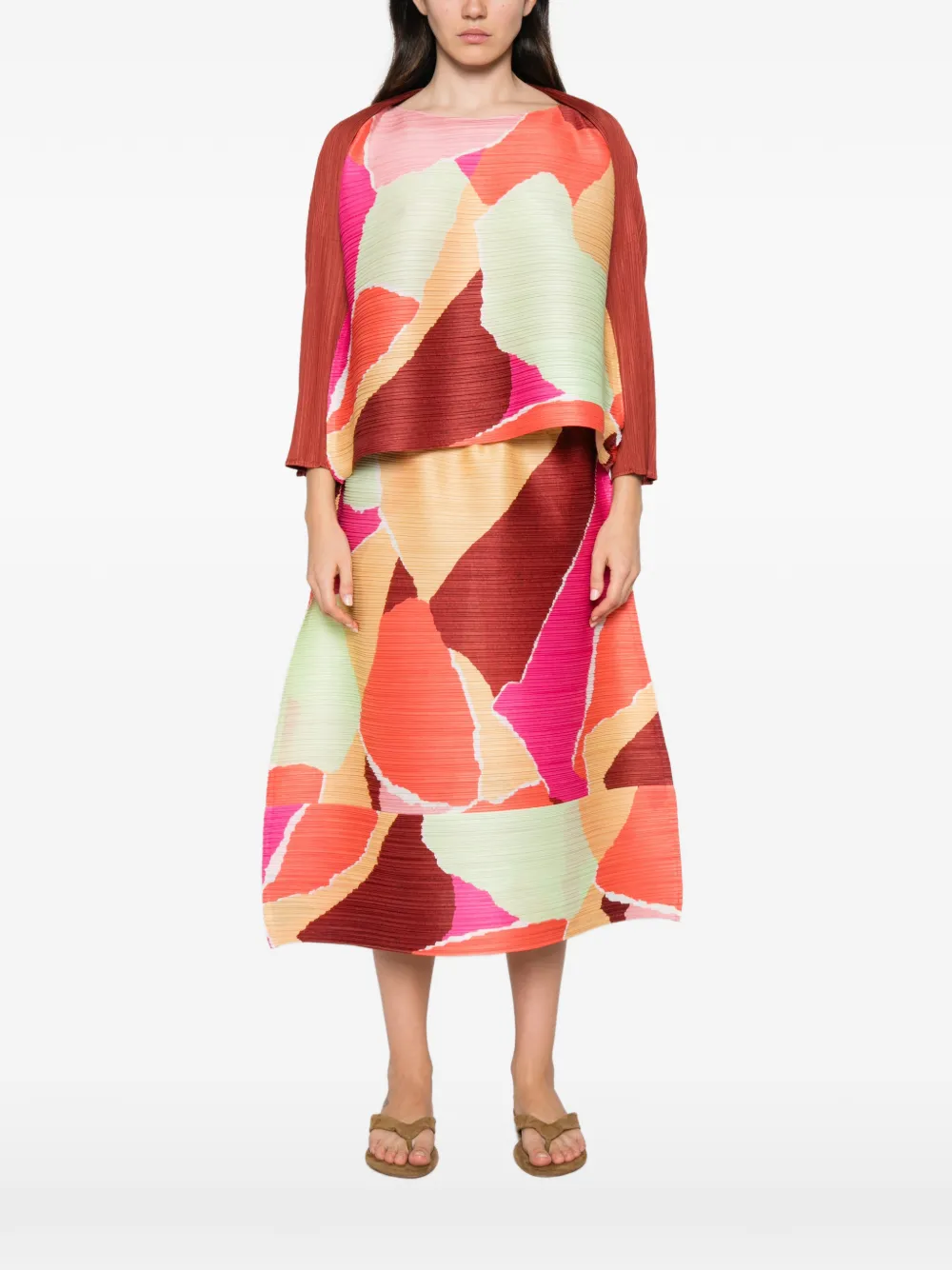 Pleats Please Issey Miyake Top met abstracte print en plooien Bruin