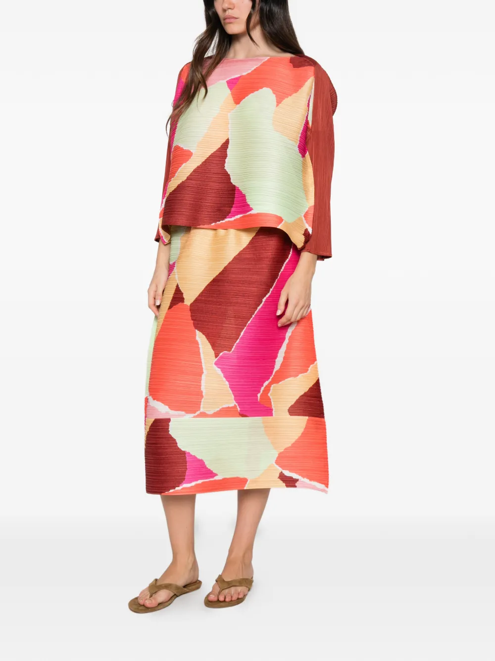 Pleats Please Issey Miyake Top met abstracte print en plooien Bruin