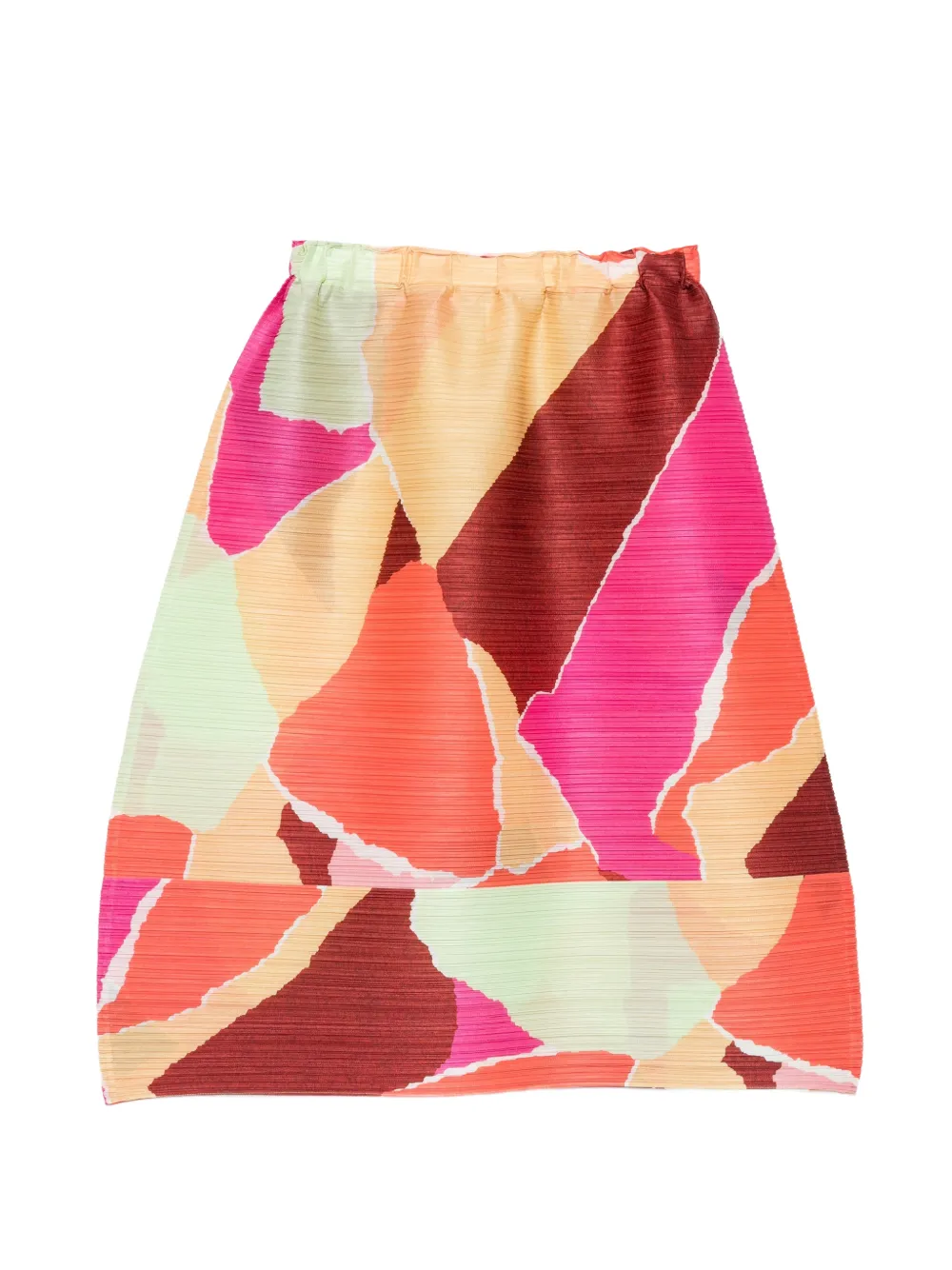 Pleats Please Issey Miyake pleated abstract-print skirt - Orange