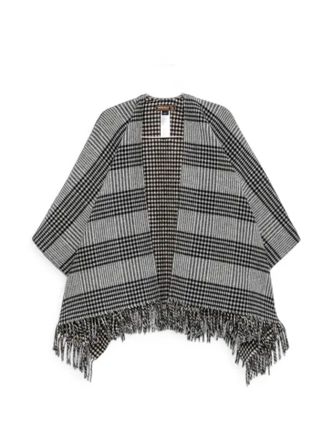 Woolrich check-pattern fringed poncho