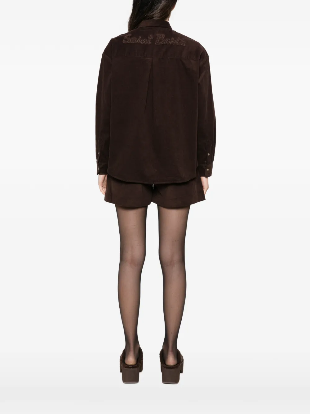 MC2 Saint Barth Ribfluwelen blouse met geborduurd logo Bruin