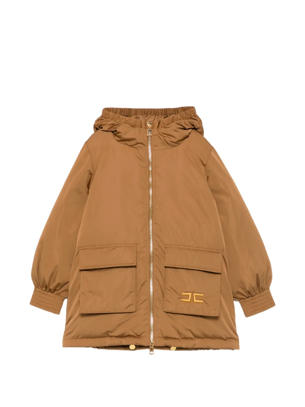 Elisabetta Franchi La Mia Bambina logo-embroidered hooded jacket - Marrone