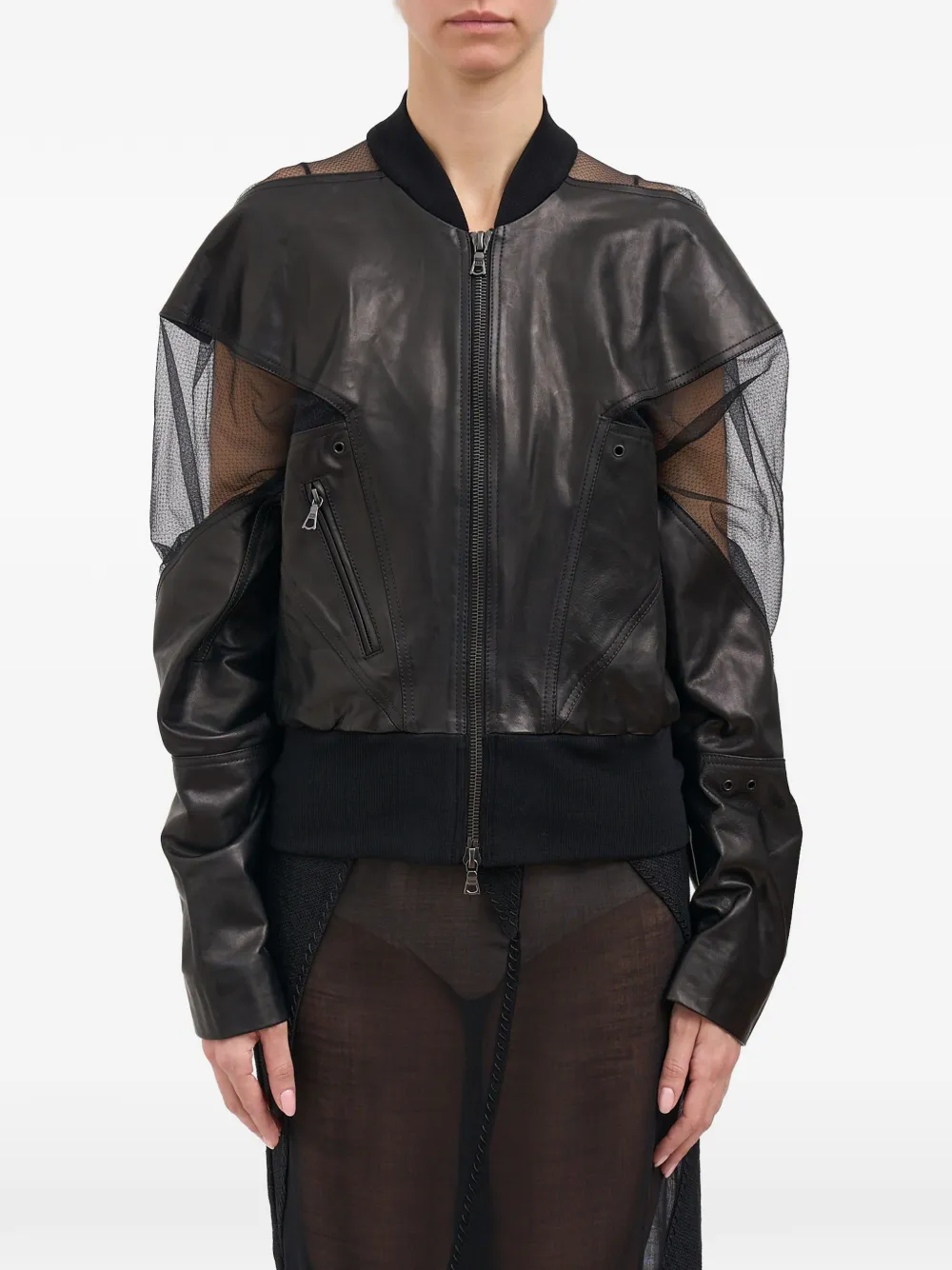 Yehuafan Panelled Leather Bomber Jacket In Black