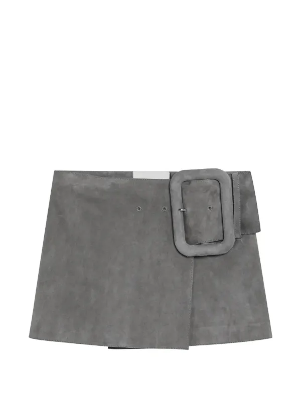 Ami Paris Grey Suede Mini Skirt with Large Buckle Belt