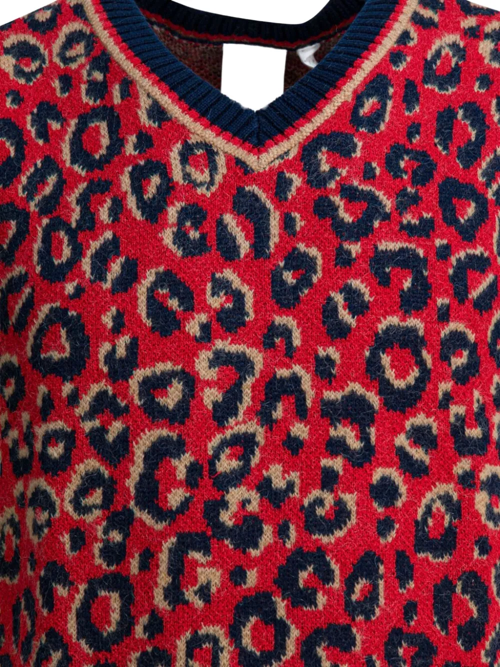 adidas x Wales bonner boleopard-print V-neck sweater Rood