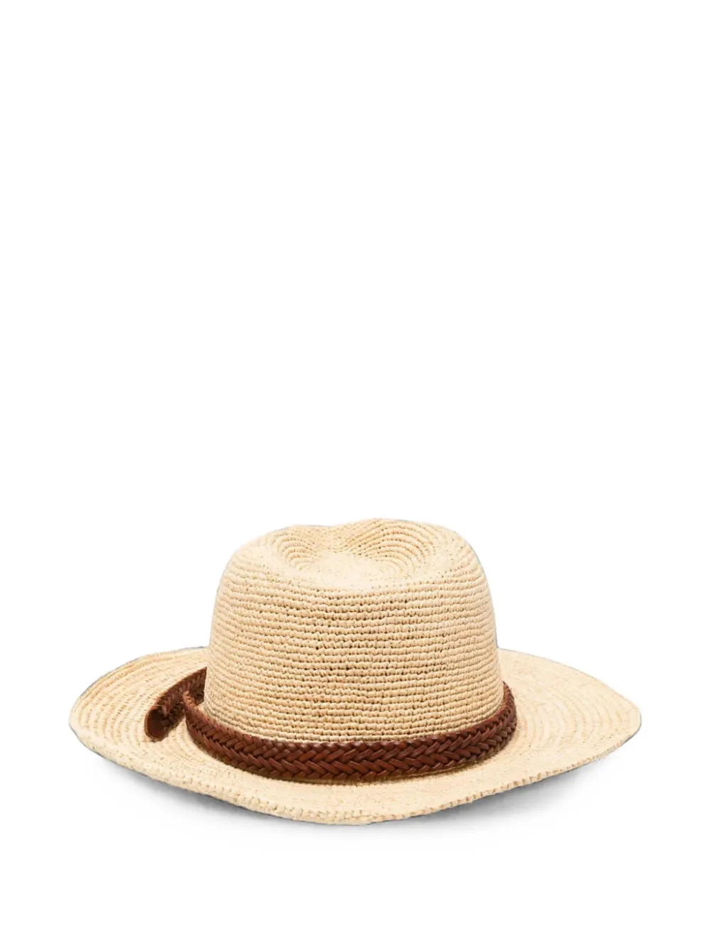 BRAIDED-TRIM RAFFIA HAT