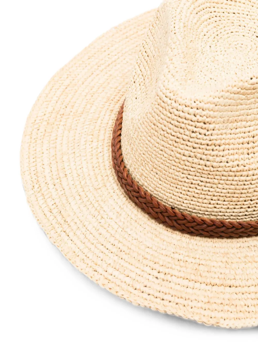 BRAIDED-TRIM RAFFIA HAT