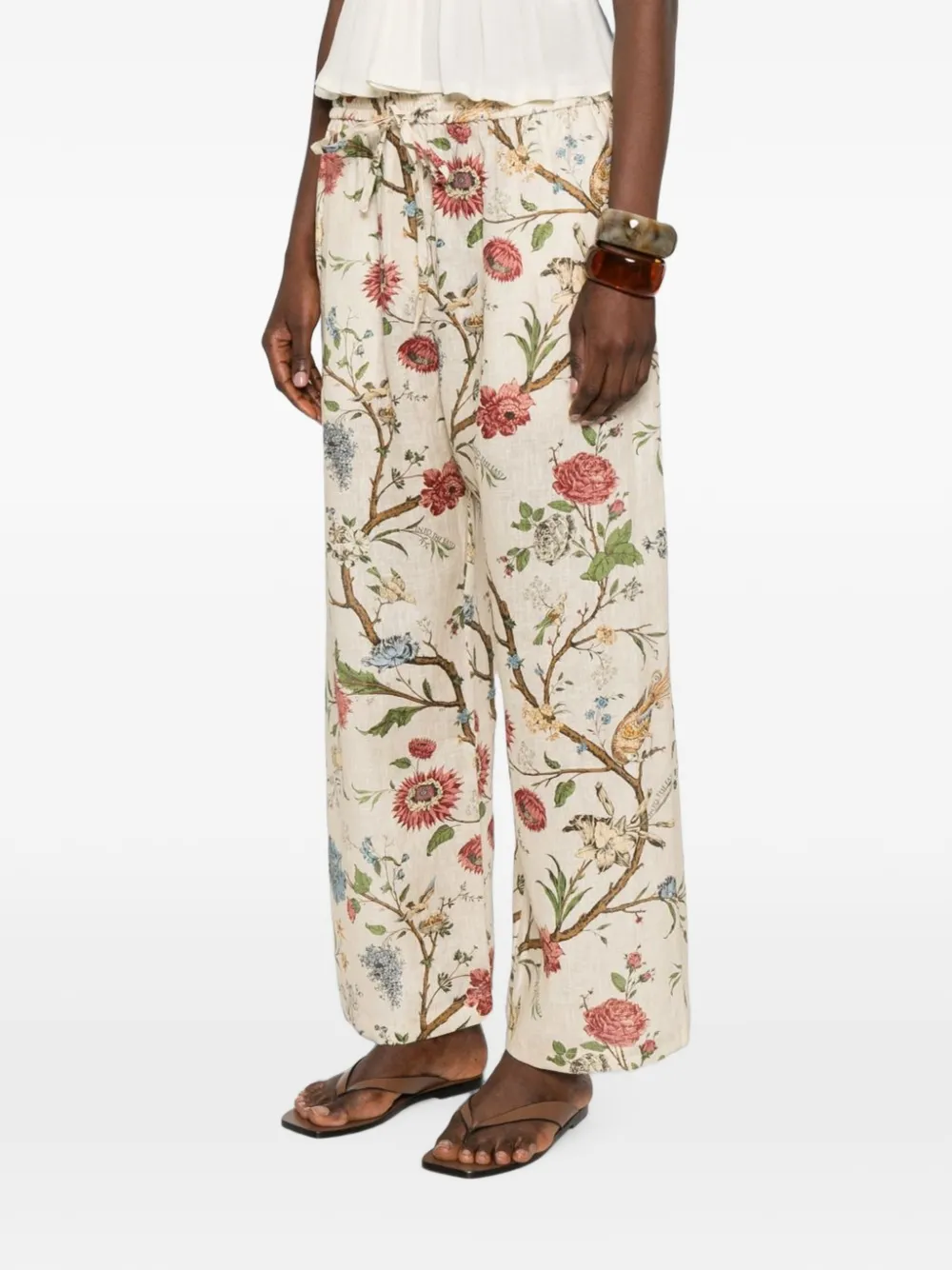 INTO THE EAST floral-print linen trousers