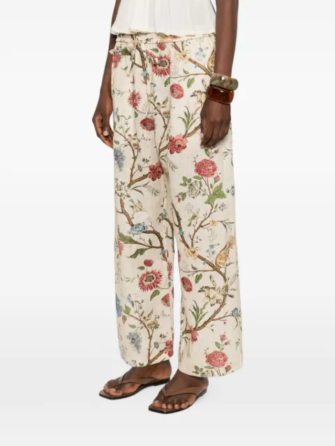 INTO THE EAST floral-print linen trousers