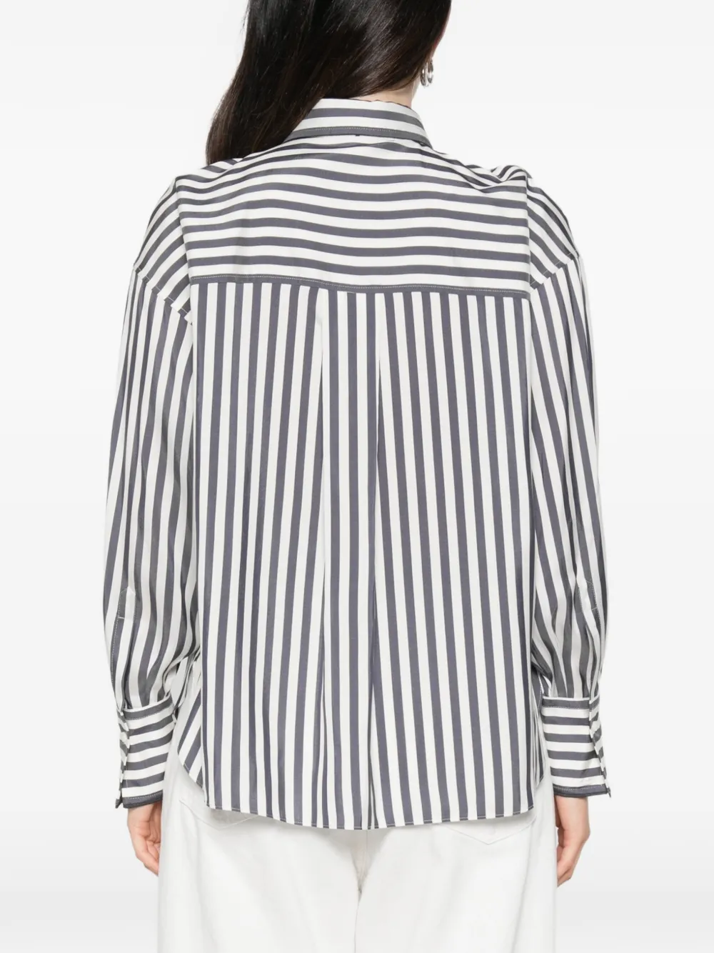 Brunello Cucinelli striped tie-detail shirt Beige