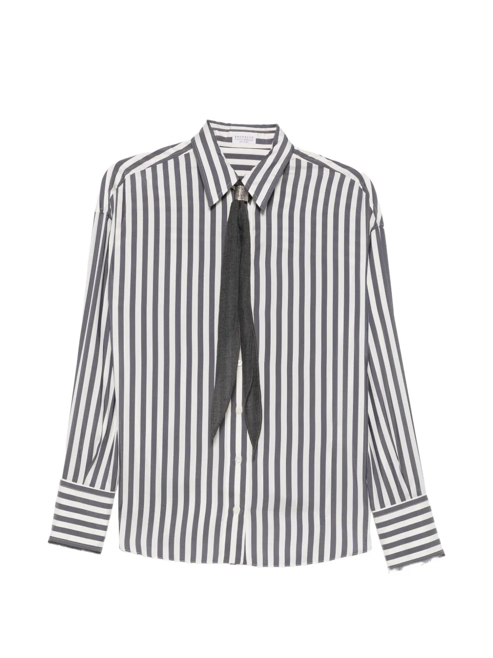 Brunello Cucinelli striped tie-detail shirt - Nude