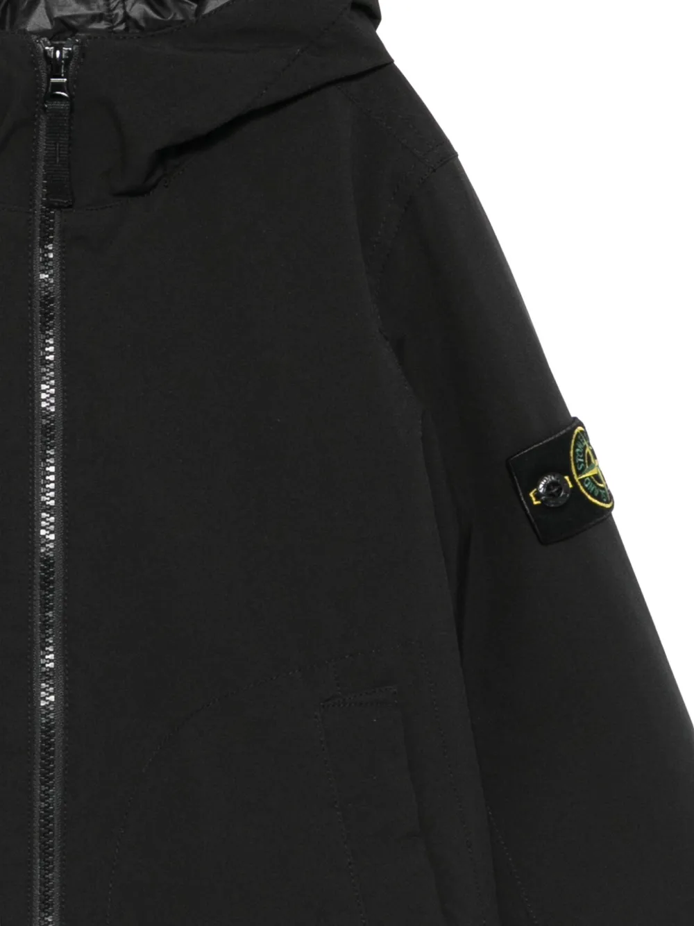 Stone Island Junior logo-patch hooded jacket Zwart