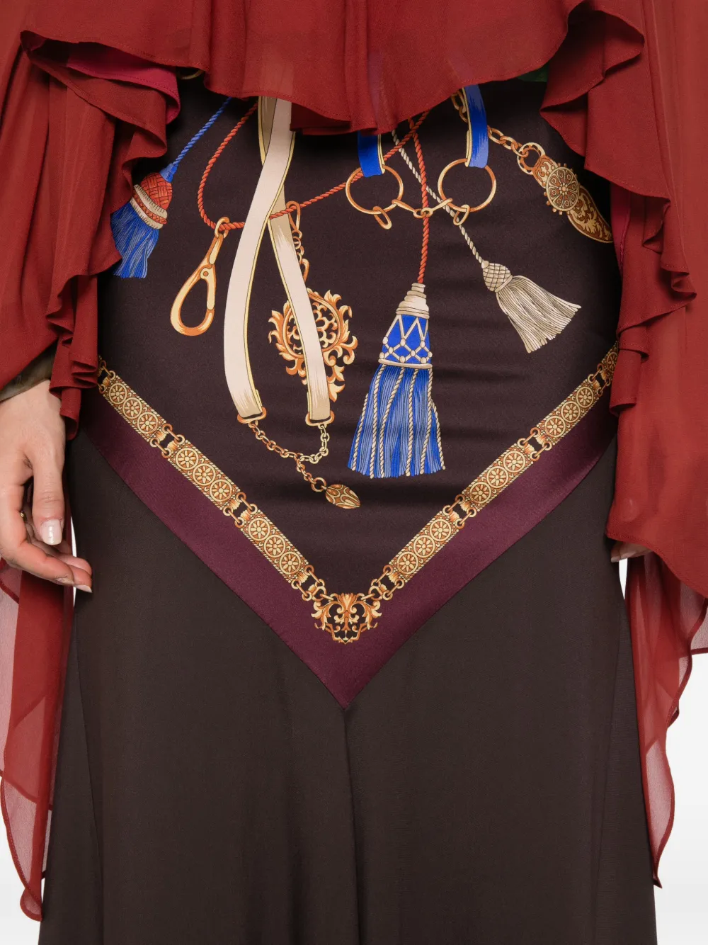 ETRO Flared midi-rok met kwastjes-print Bruin