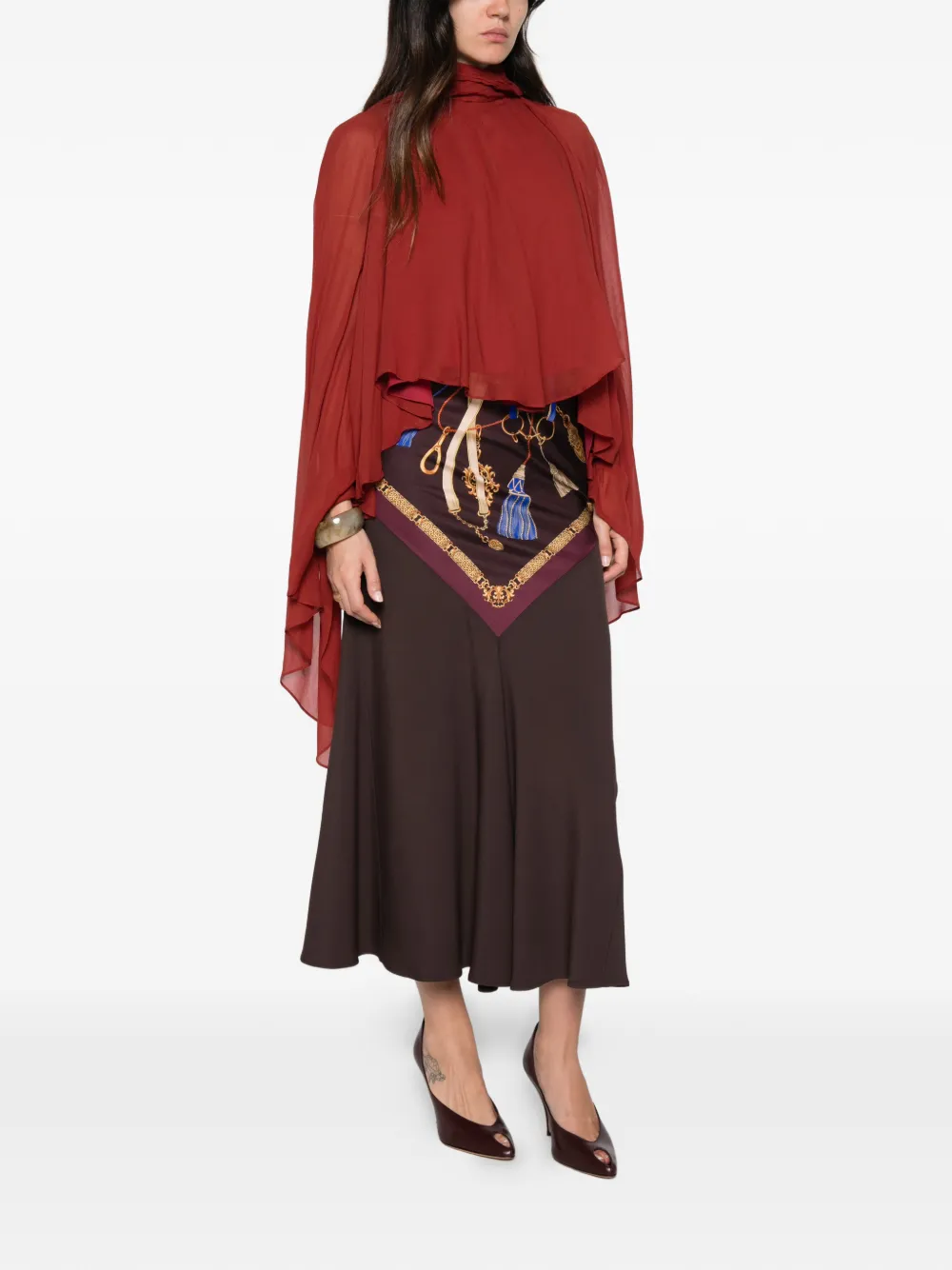 ETRO Flared midi-rok met kwastjes-print Bruin