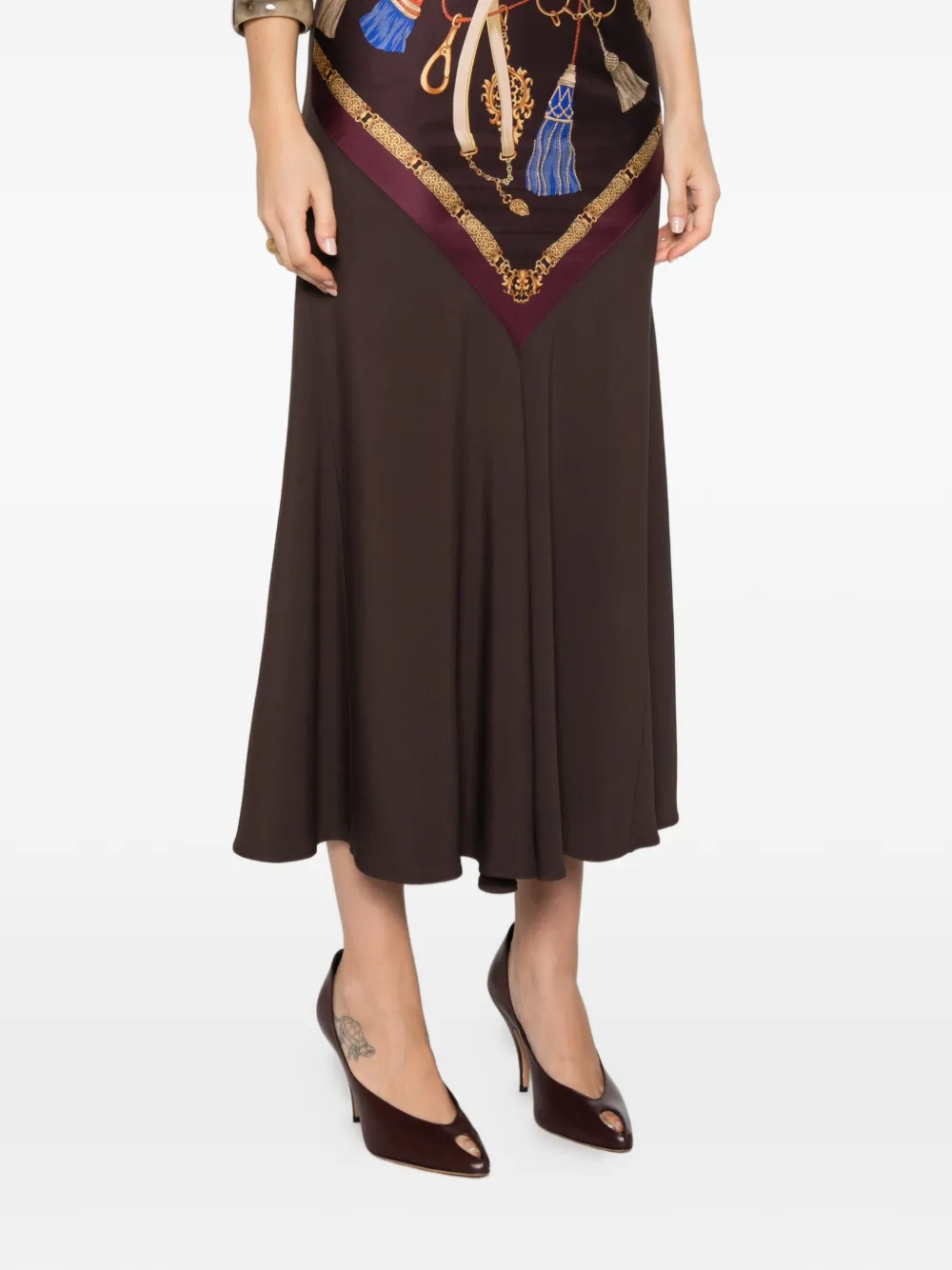 ETRO Flared midi-rok met kwastjes-print Bruin