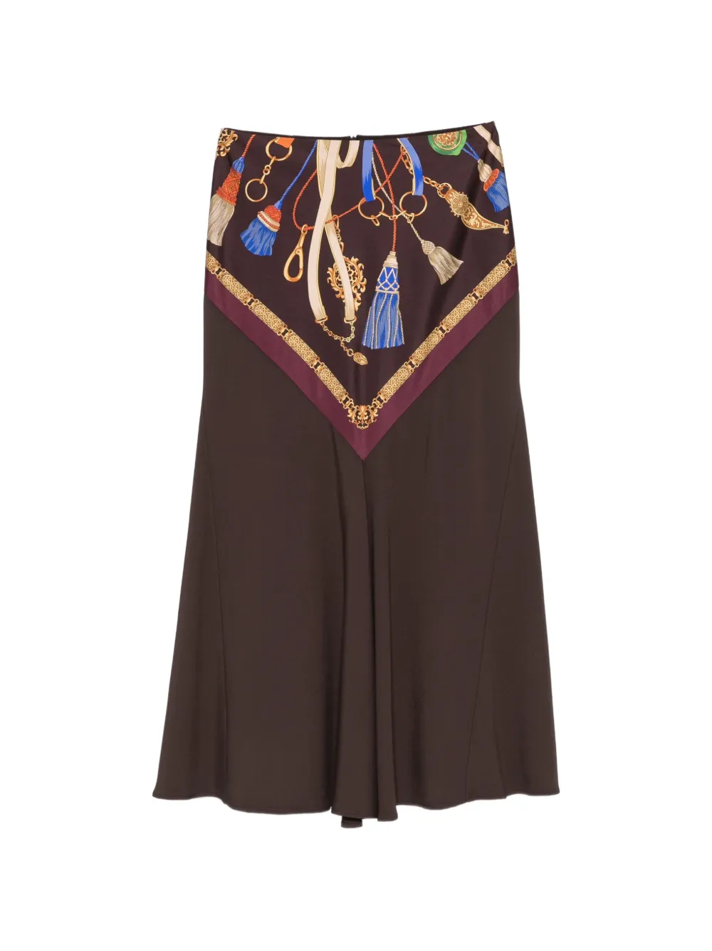 ETRO tassel-print flared midi skirt - Marrone