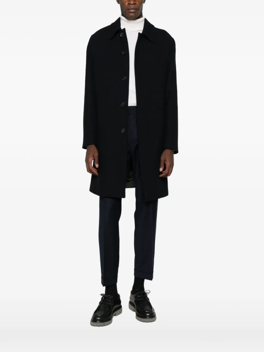 Manuel Ritz Herringbone-weave Wool Coat In Black