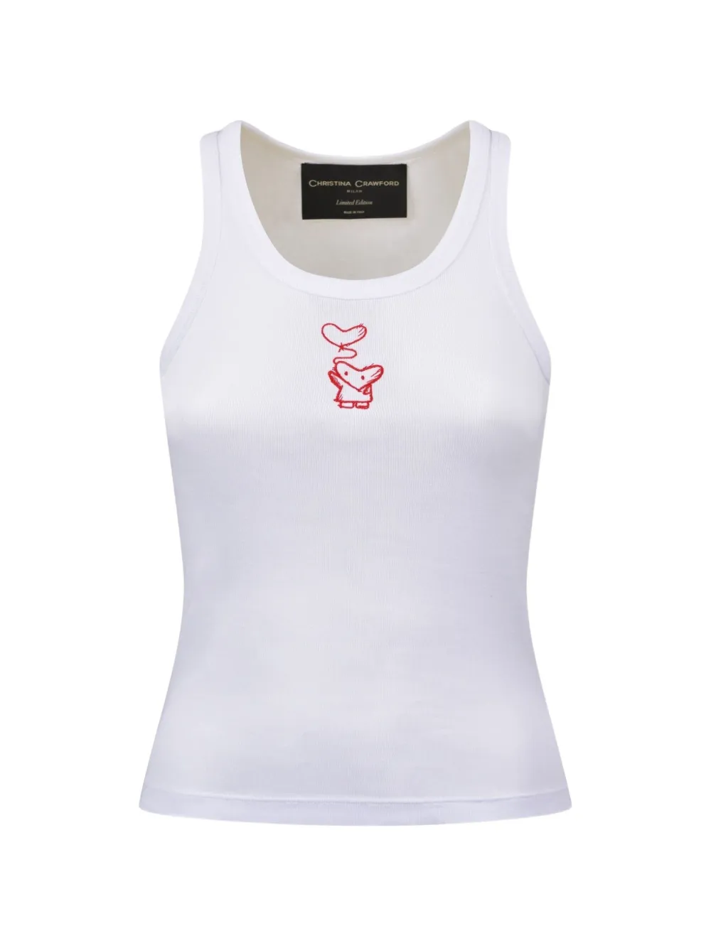 CHRISTINA CRAWFORD embroidered ribbed tank top