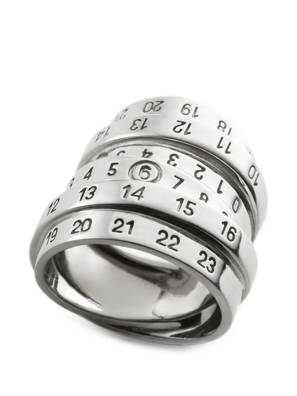 MM6 Maison Margiela Numeric Signature Stacked Ring in Silver, view 3