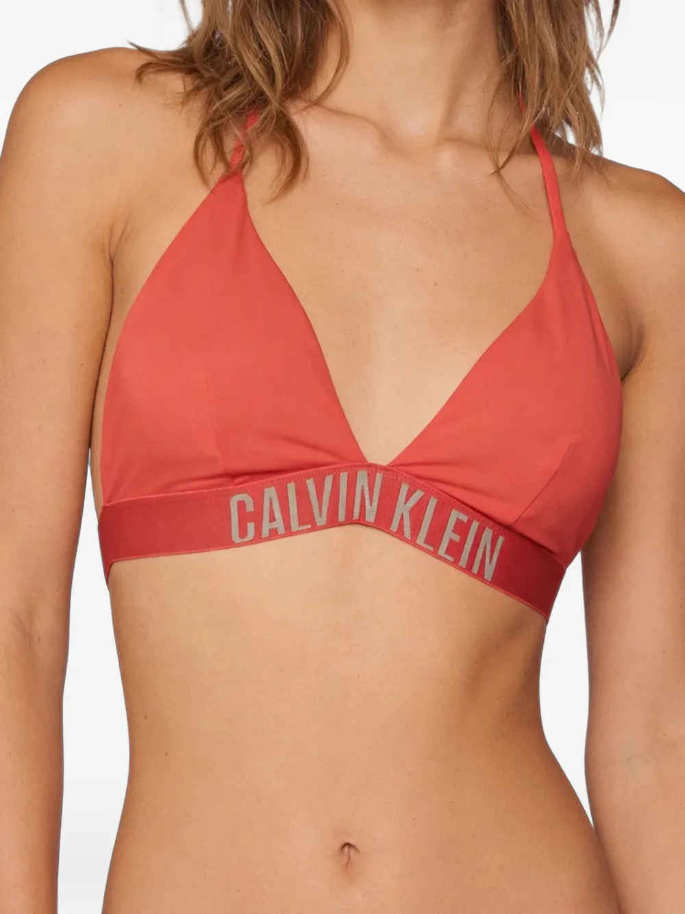 Calvin Klein logo-tape halterneck bikini top - Rot