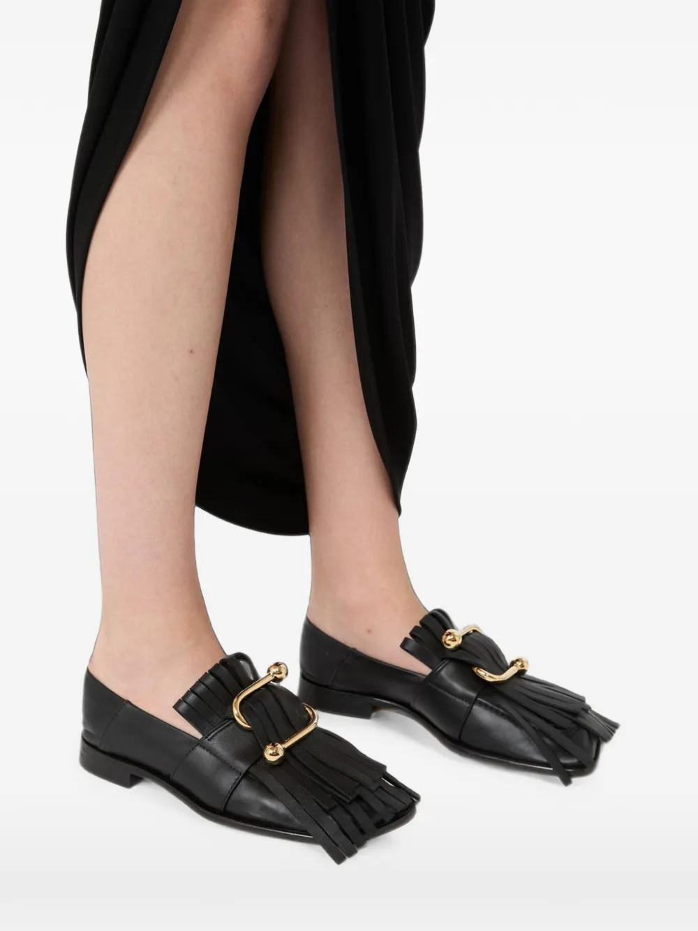Sportmax Fringe-detail Hardware-embellished Loafers in Black, view 5
