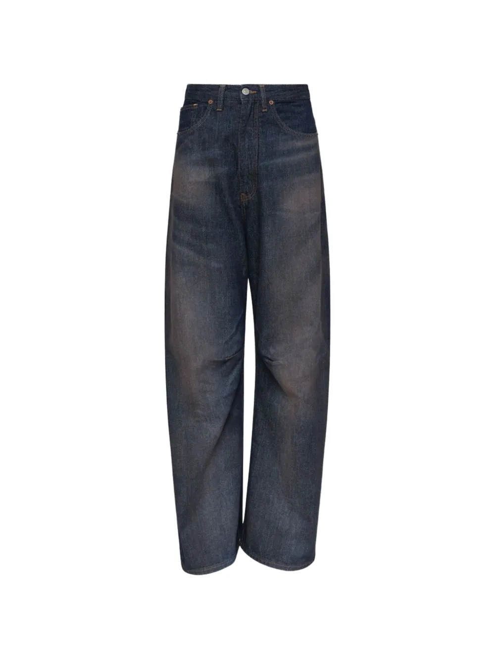 MM6 Maison Margiela dark blue wide leg jeans with worn-effect