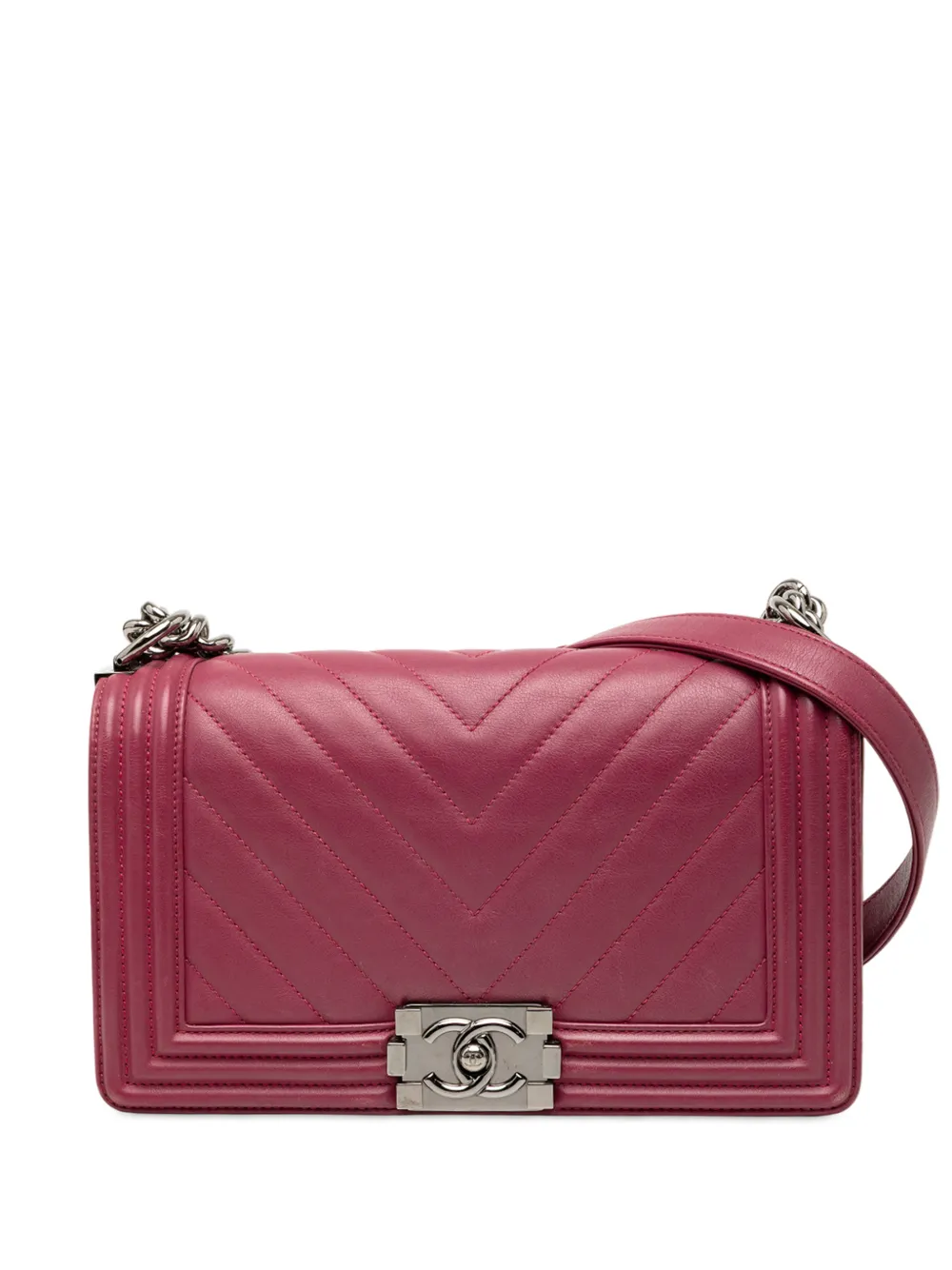 CHANEL Pre-Owned 2018-2019 Old Medium Chevron Lambskin Boy Flap crossbody bag - Rosa