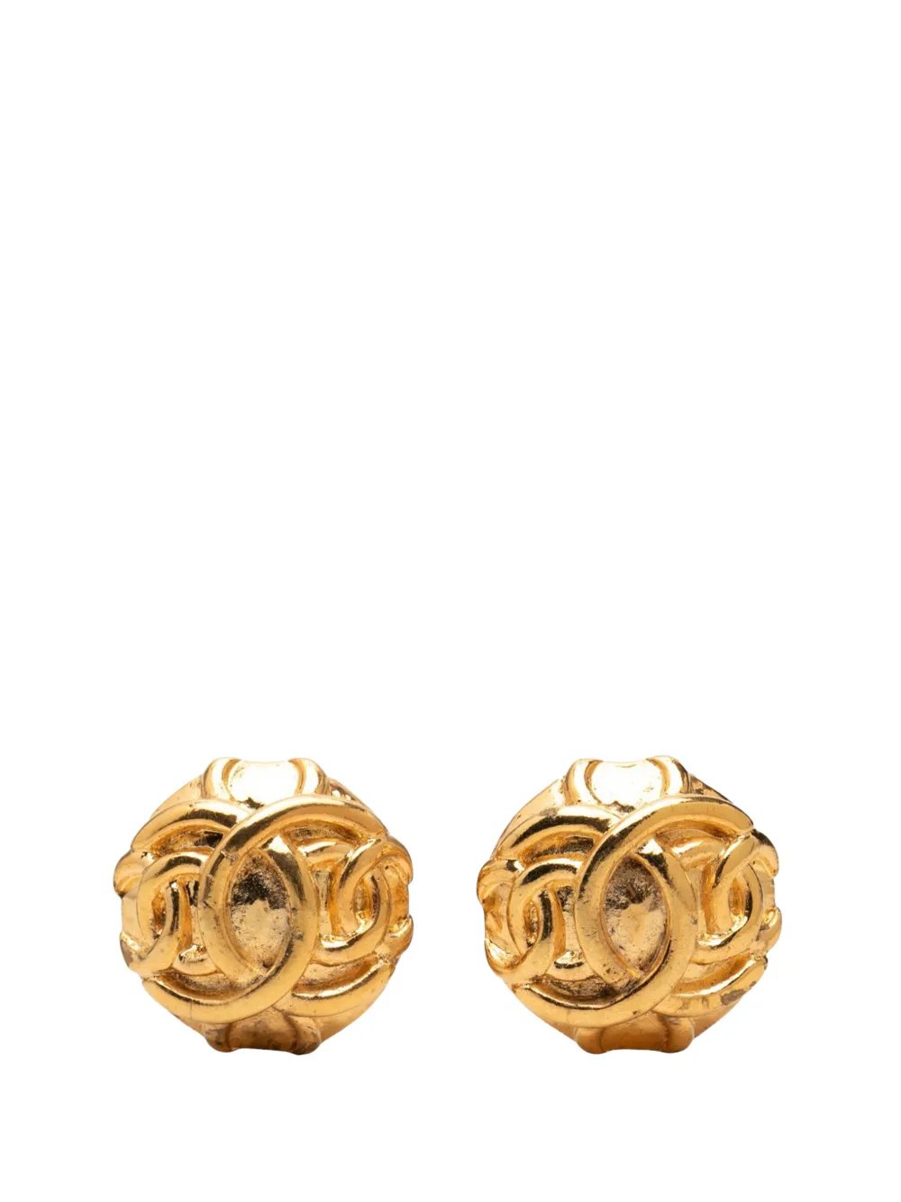 CHANEL Pre-Owned 1980-1990 CC Gold Plated Round Clip On Earrings costume earrings - Oro