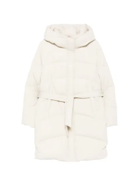 SEA WING belted hooded puffer coat