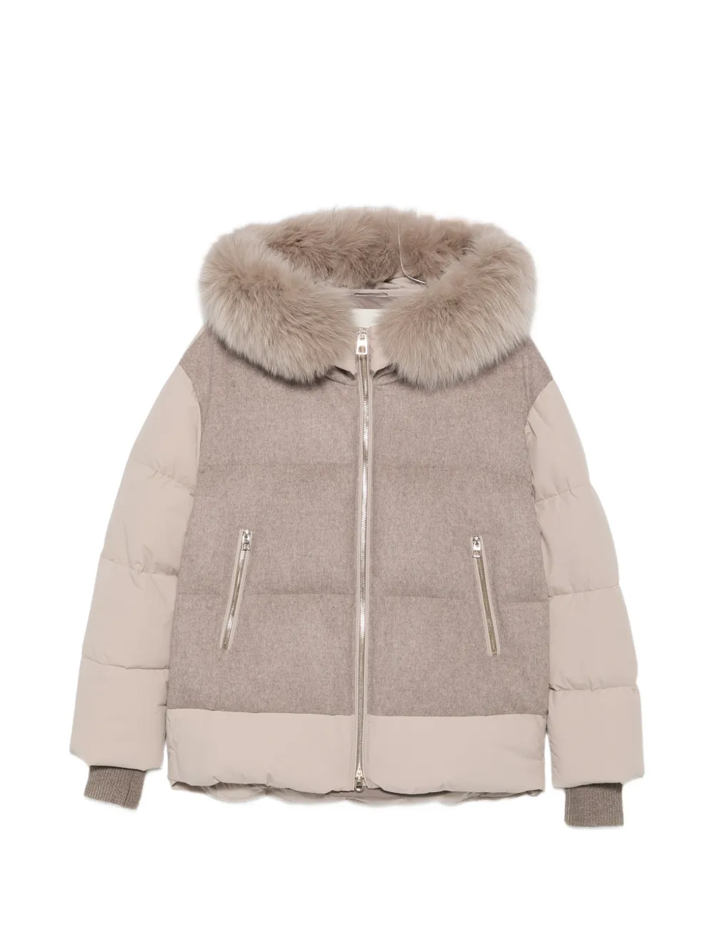 SEA WING faux-fur trim hooded jacket - Nude
