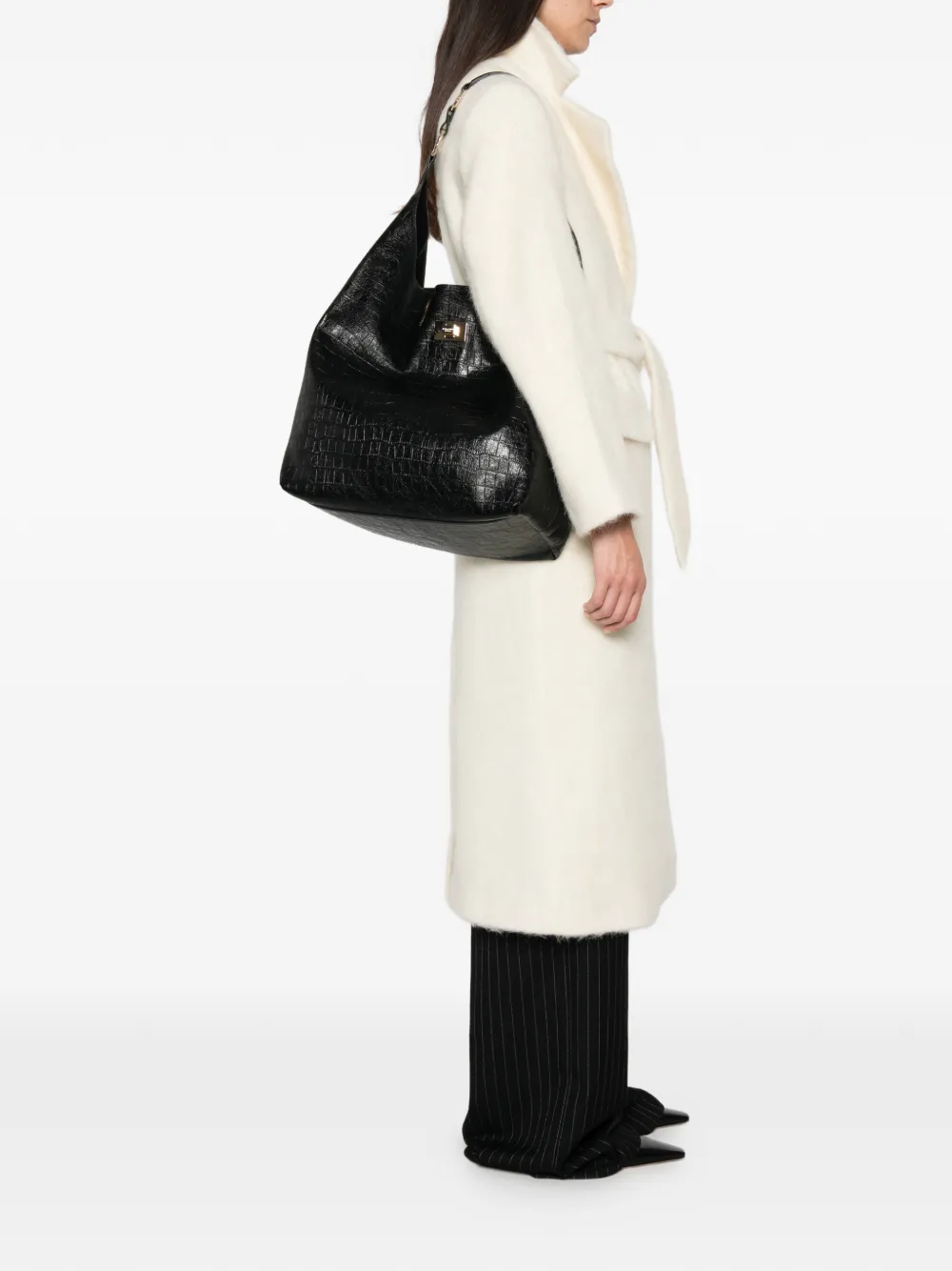 ERMANNO FIRENZE croc-effect shoulder bag Zwart