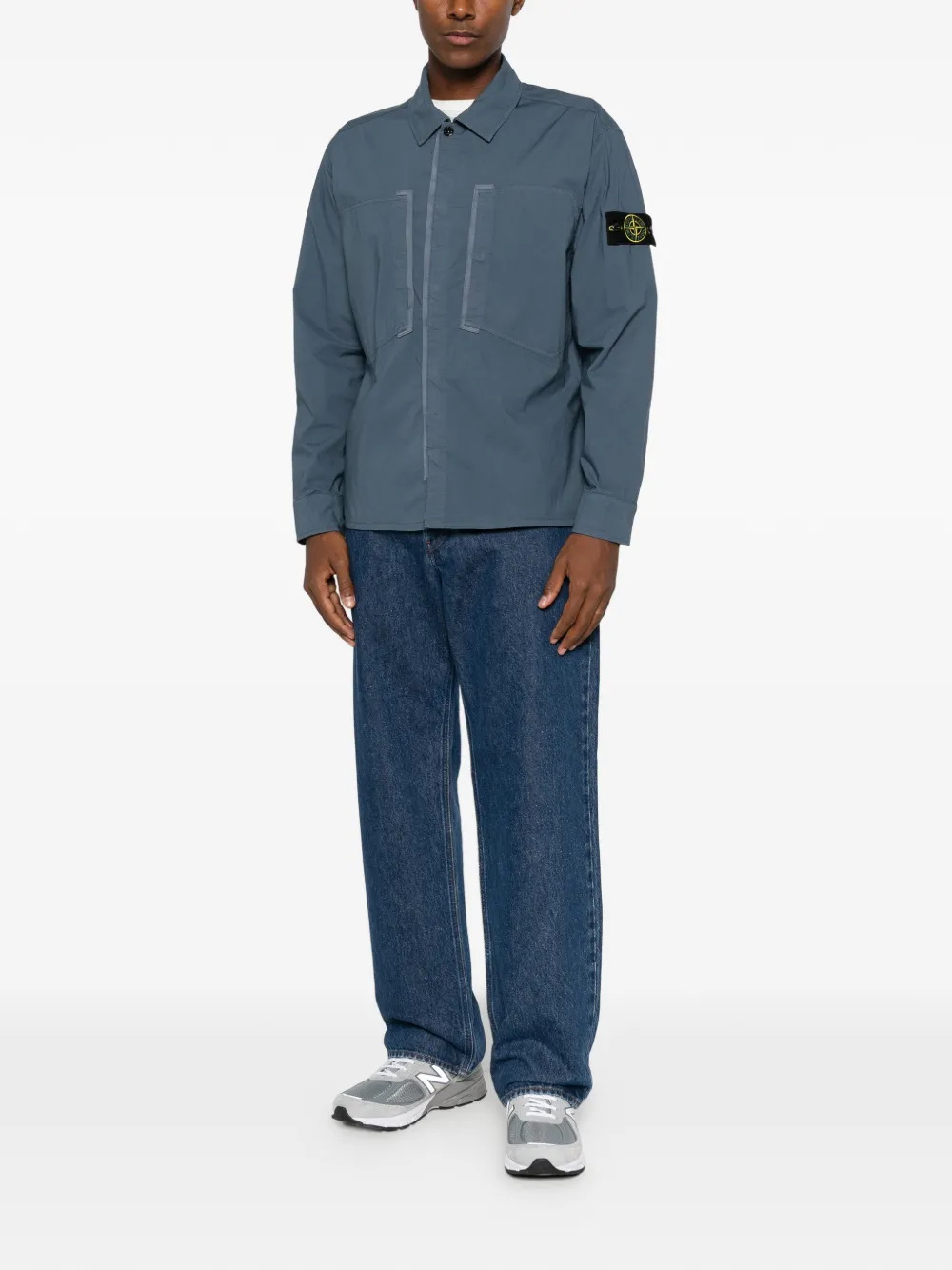 Stone Island Shirtjack met logopatch en rits Blauw