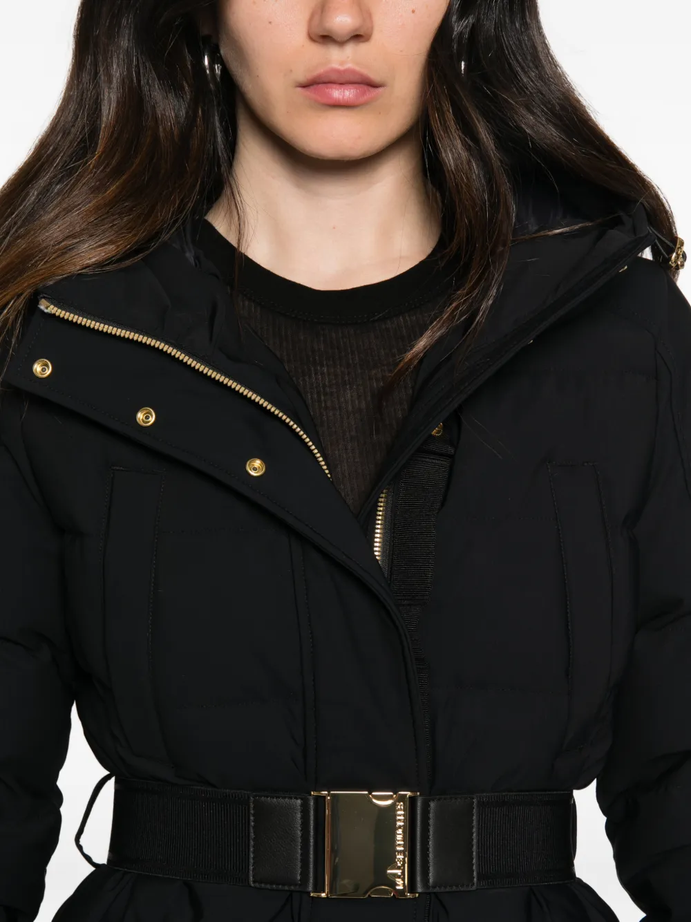 Moose Knuckles belted hooded jacket Zwart