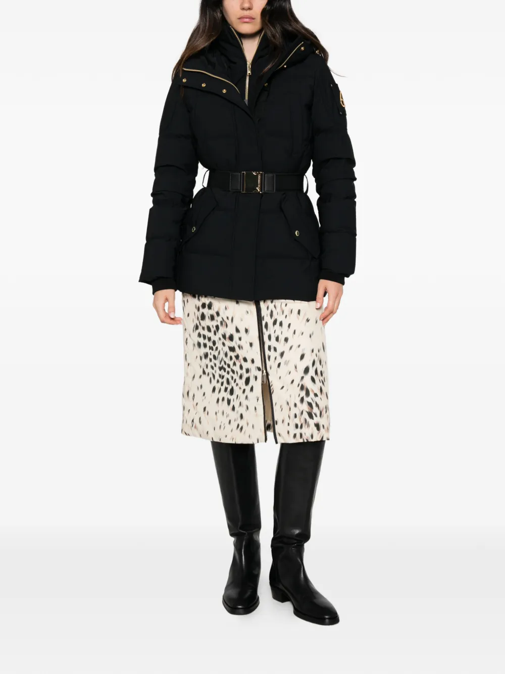 Moose Knuckles belted hooded jacket Zwart