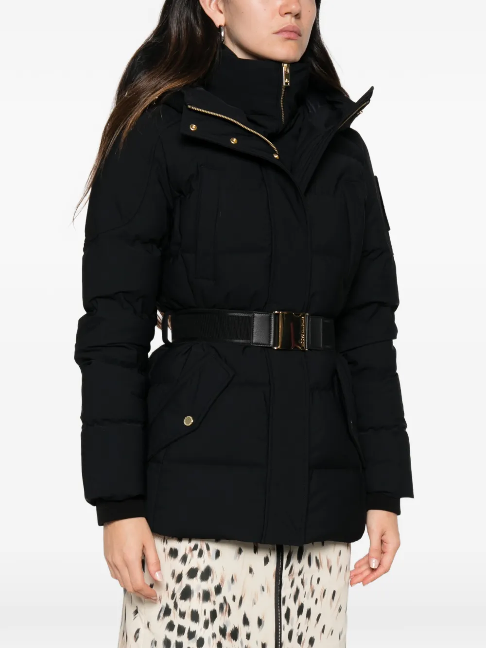 Moose Knuckles belted hooded jacket Zwart