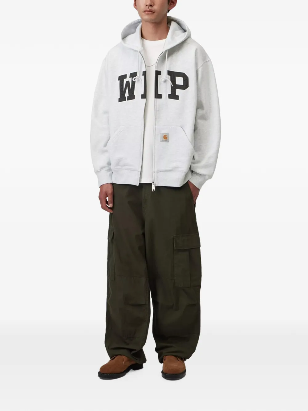 Carhartt WIP logo-appliqué zip-up hoodie Grijs