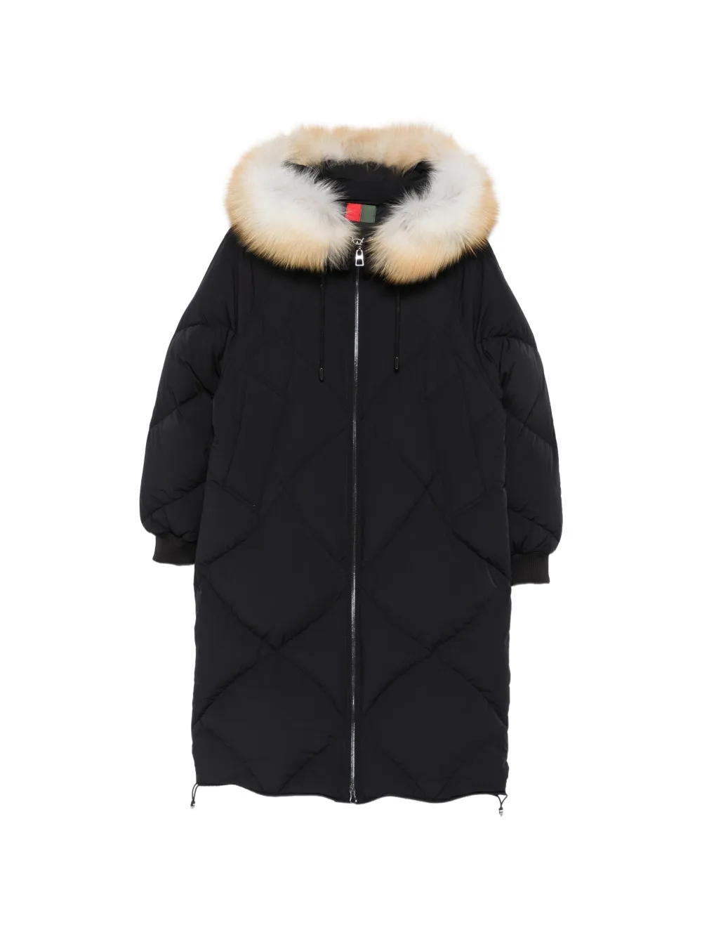 SEA WING fur-trim diamond-quilted coat - Nero