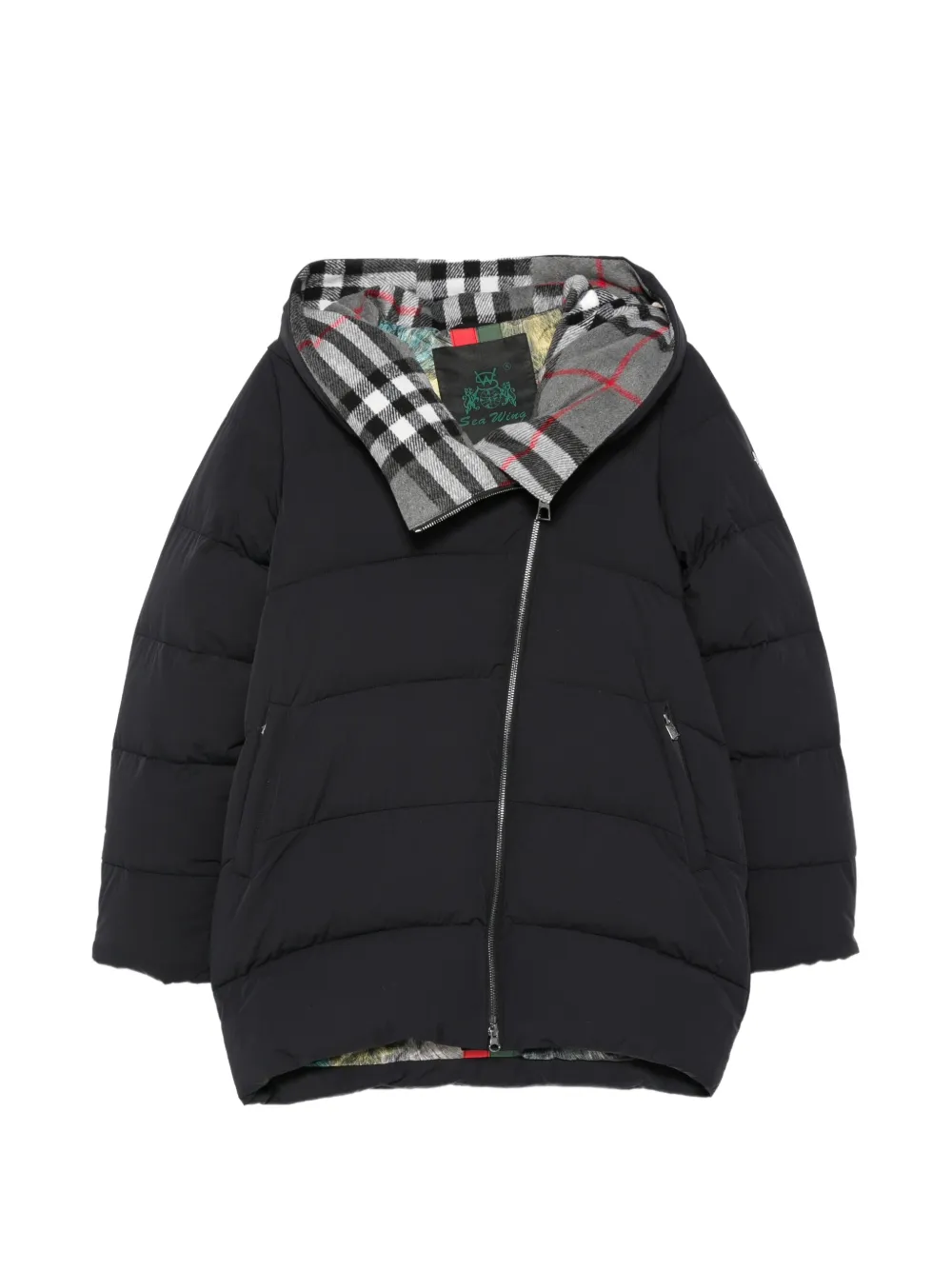 SEA WING check-print panels padded jacket - Black