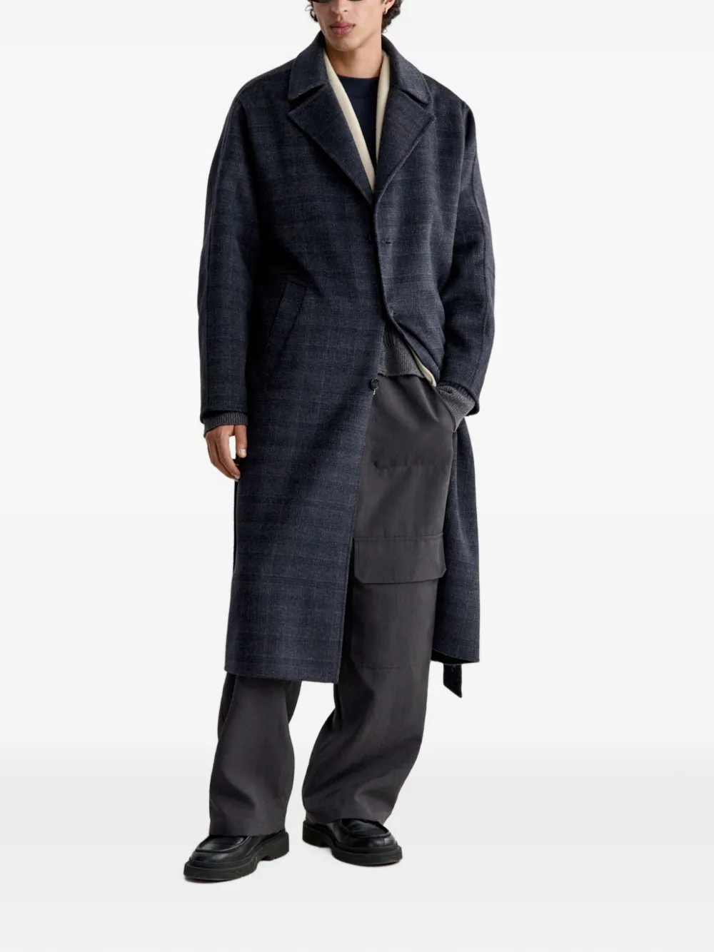 Maison Kitsuné Geruite jas met ceintuur Blauw