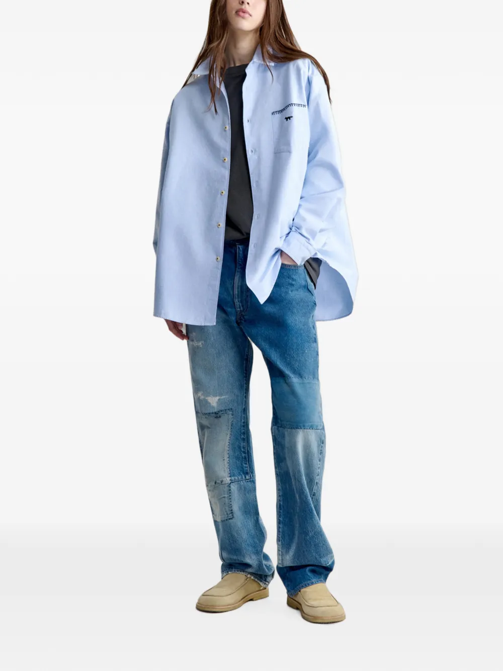Maison Kitsuné Fox overhemd met opgestikte zak Blauw