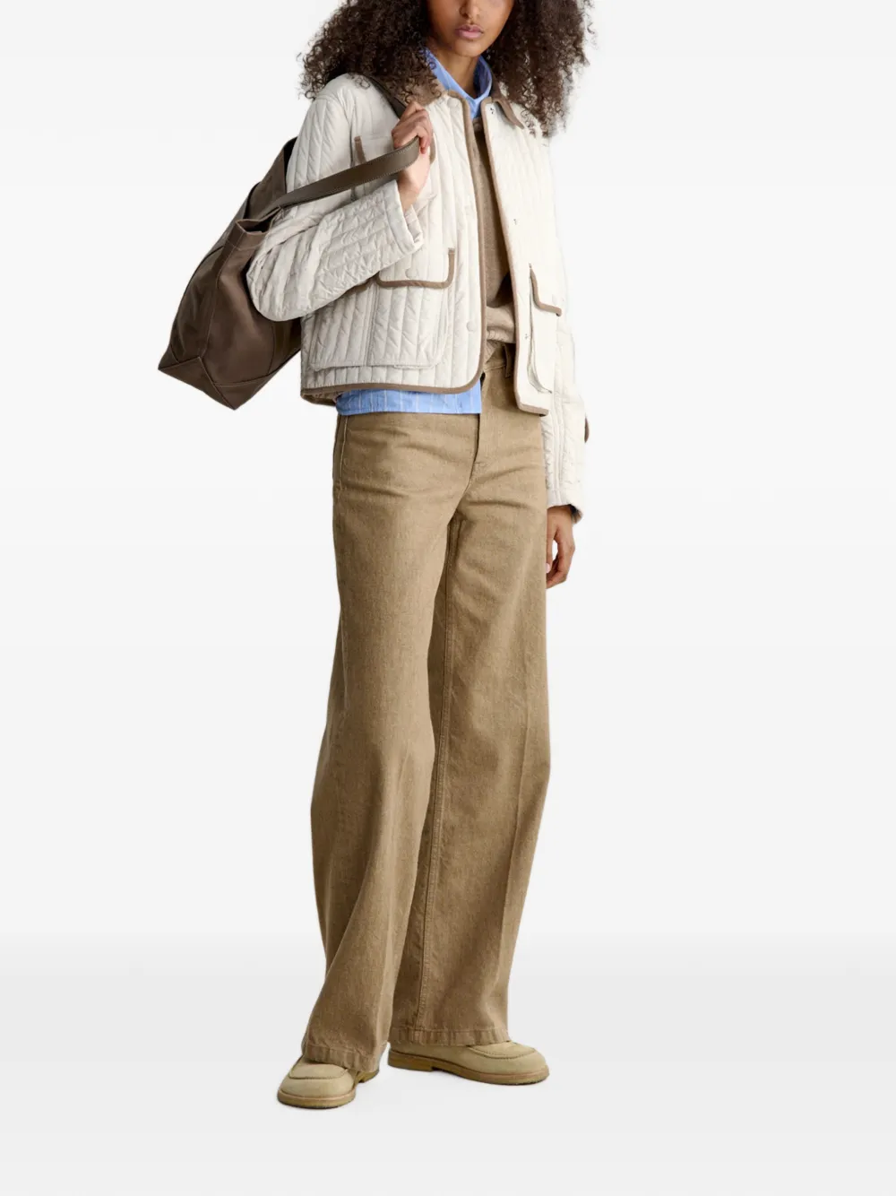 Maison Kitsuné Gewatteerd jack met ribfluwelen kraag Beige
