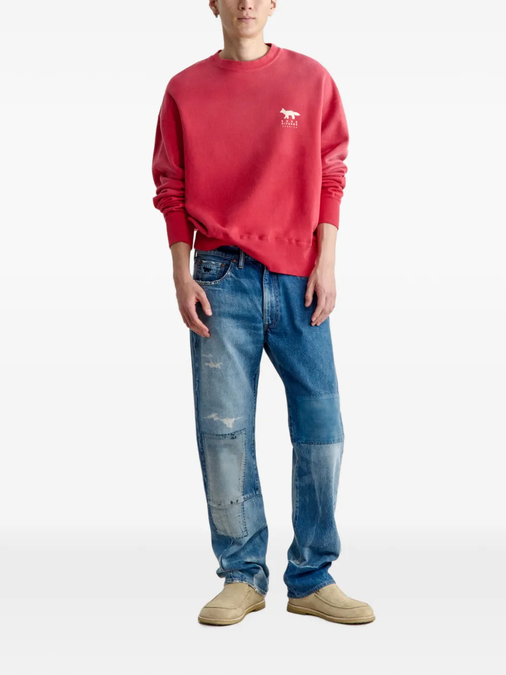 Maison Kitsuné Katoenen straight jeans Blauw